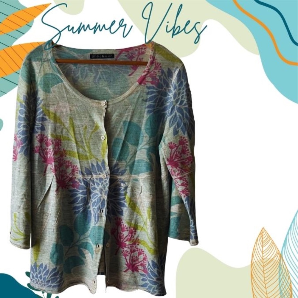 Linen blend floral lightweight cardi - NWOT women’s m/l